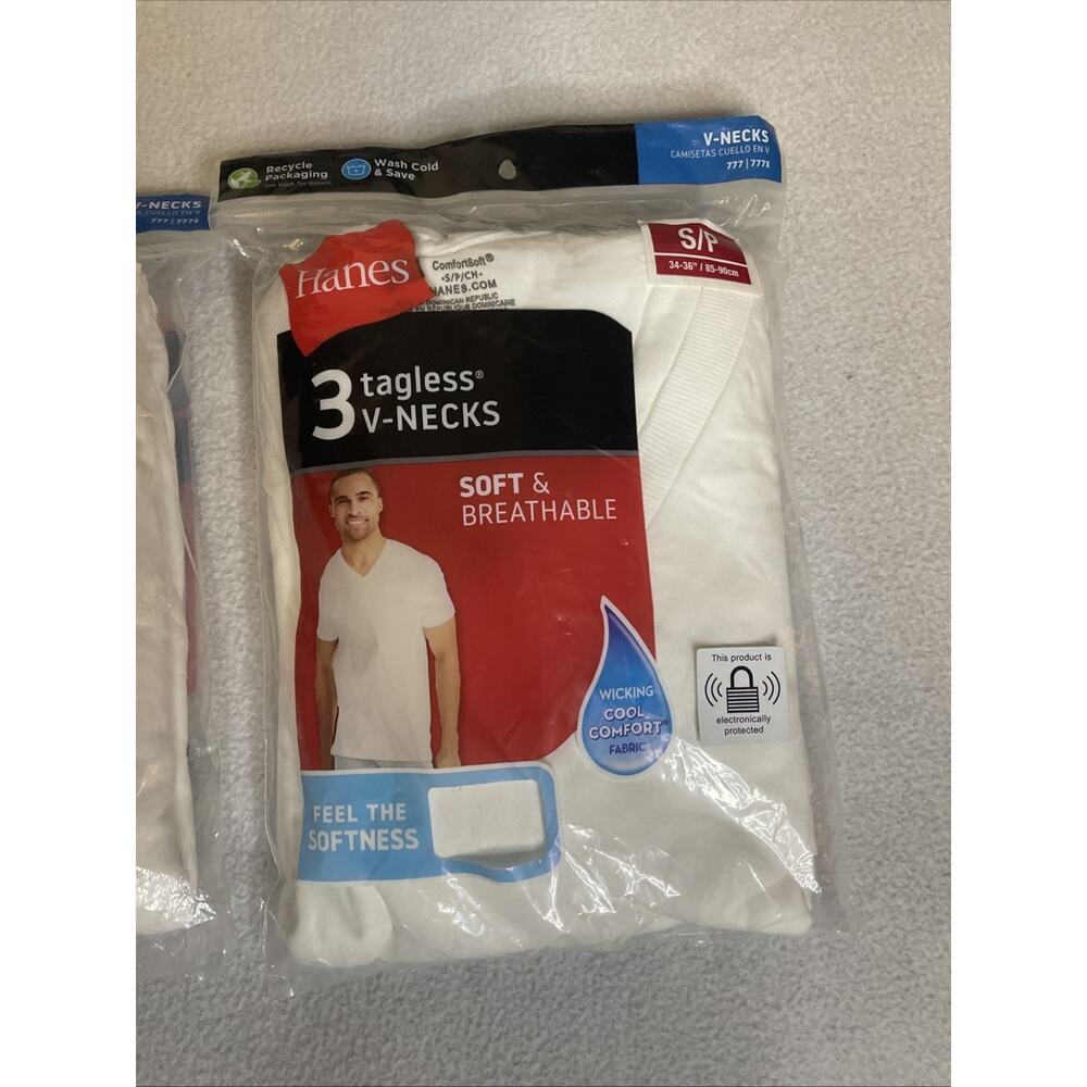 NEW- Hanes T Shirts Mens V-NECK SMALL White 2 / 3 Packs (6 TOTAL)- FIRST QUALITY - Picture 3 of 4